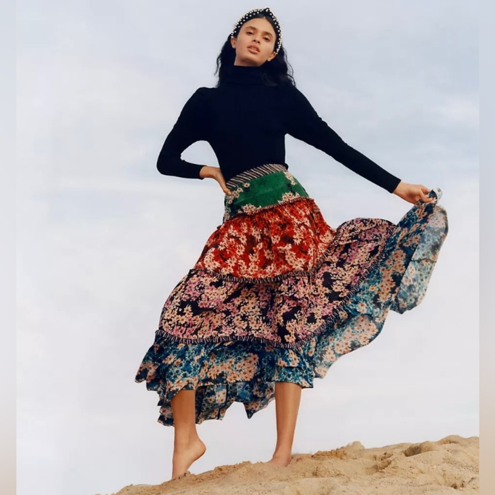 Anthropologie Bhanuni by Jyoti Anarosa Tiered Maxi Skirt Sz 8